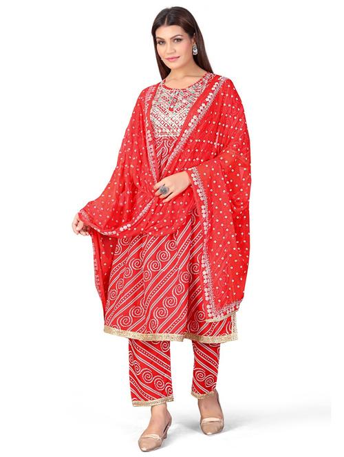 bandhani printed kurta pant set with dupatta   - 20190487 - Very Small Image - 1