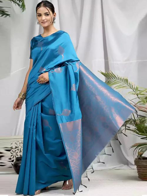 self design banarasi saree with blouse - 20193194 - Very Small Image - 1