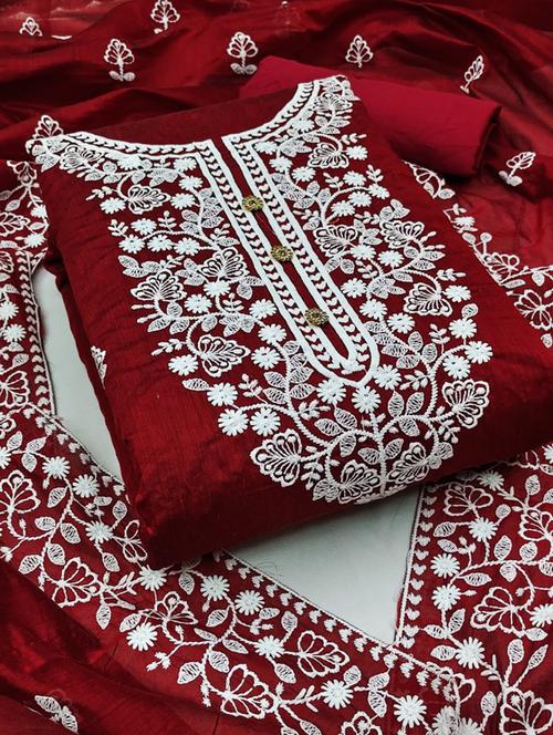 embroidered unstitched salwar suit set - 20193504 - Very Small Image - 1