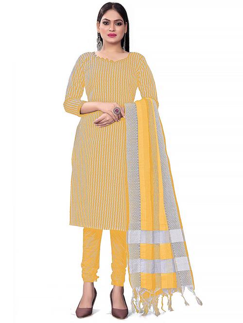 stripes self design unstitched churidaar suit set - 20193953 - Very Small Image - 1