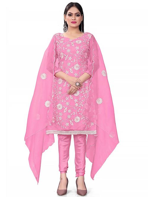 embroidered unstitched churidaar suit set - 20193964 - Very Small Image - 1