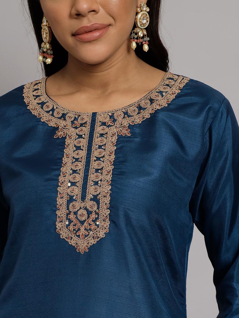 teal kurta pant set with dupatta - 20194148 - Zoom Image - 5