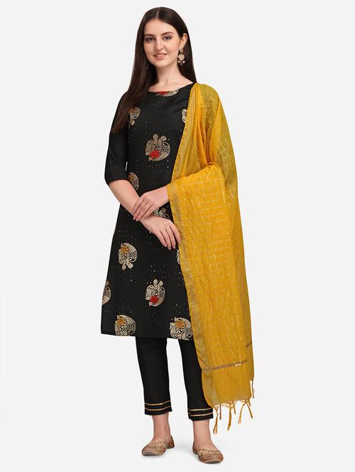 black round neck kurta pant set with dupatta - 20194570 - Very Small Image - 1