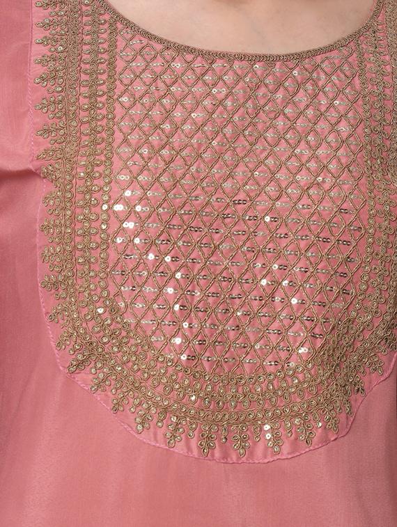 pink round neck kurta pant set with dupatta - 20195110 - Zoom Image - 3
