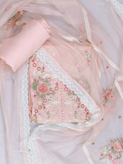women peach embroidered unstitched suits - 20196901 - Very Small Image - 1