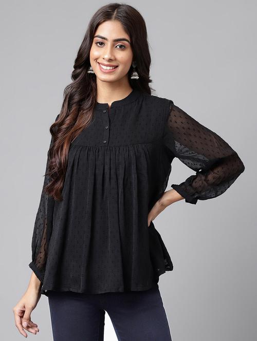 black long sleeve a-line top - 20197292 - Very Small Image - 1