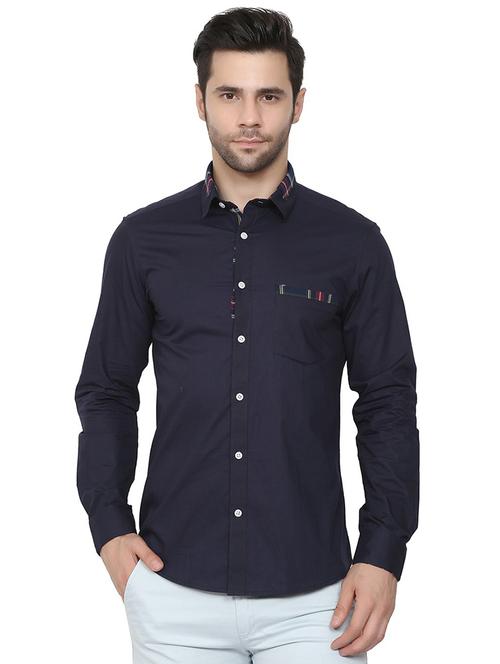 dark blue cotton casual shirt - 20197412 - Very Small Image - 1