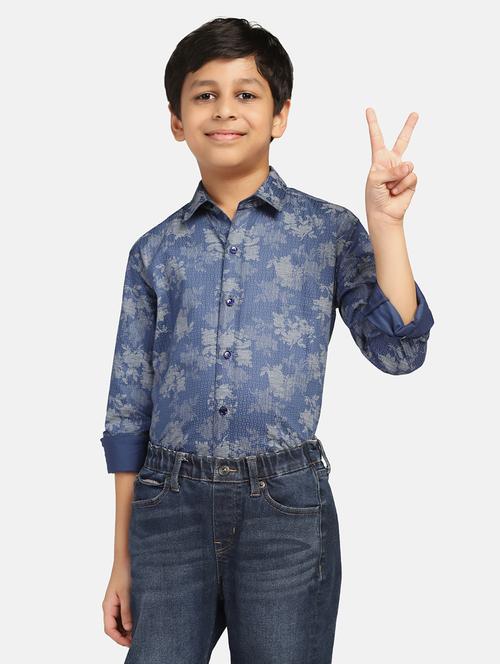 boys dark blue floral printed shirt - 20198355 - Very Small Image - 1