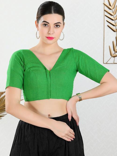 green cotton blend solid blouse - 20198615 - Very Small Image - 1