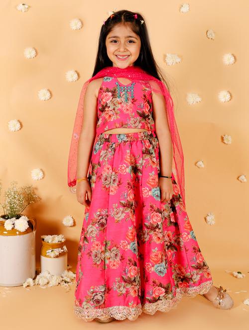 girls floral printed lehenga choli set with dupatta - 20198998 - Very Small Image - 1