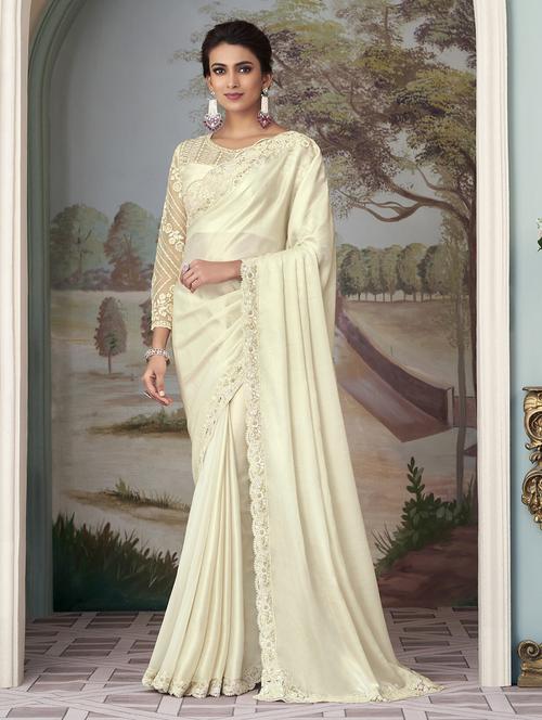 cream silk blend saree with blouse - 20201667 - Very Small Image - 1