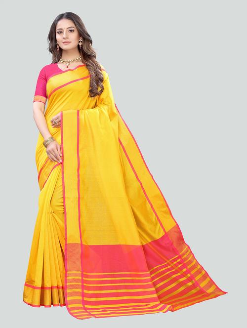 yellow cotton blend saree with blouse - 20202329 - Very Small Image - 1