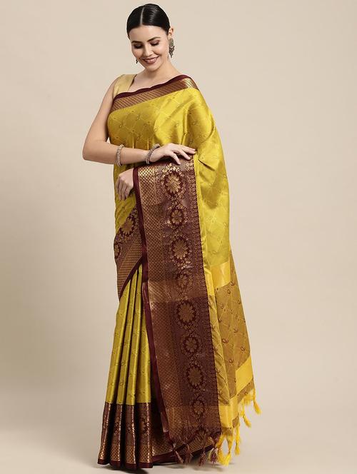 yellow cotton silk banarasi saree - 20202500 - Very Small Image - 1