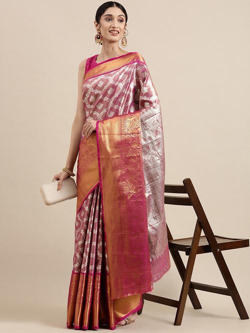purple silk blend banarasi saree with blouse - 20202515 - Very Small Image - 1