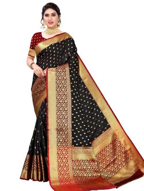 black jacquard banarasi saree with blouse - 20202565 - Very Small Image - 1