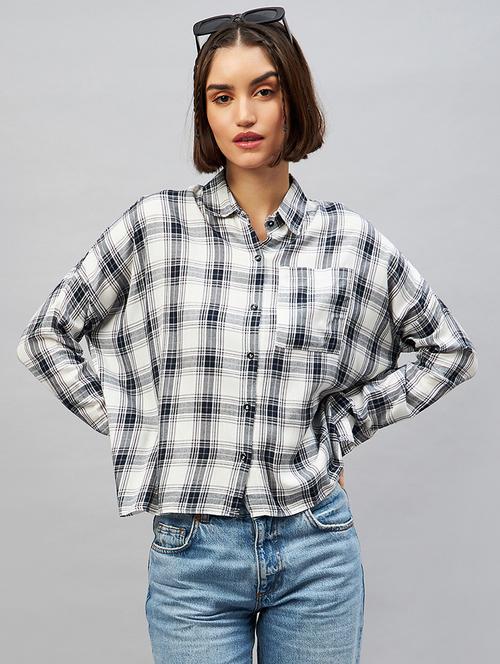 white checkered boxy fit long sleeves shirt - 20203785 - Very Small Image - 1