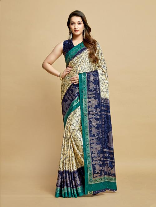 dark blue self design woven saree  with blouse - 20203877 - Very Small Image - 1
