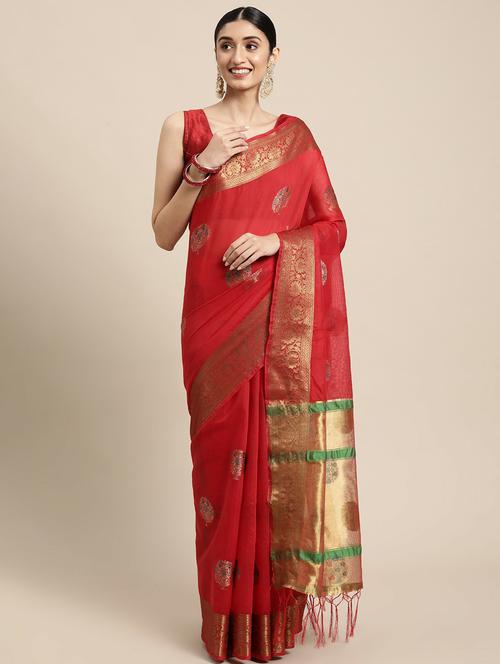 red self design woven saree with blouse - 20203972 - Very Small Image - 1