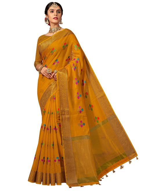 yellow self design woven saree with blouse - 20204007 - Very Small Image - 1