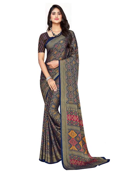 dark blue printed saree with blouse - 20204105 - Very Small Image - 1