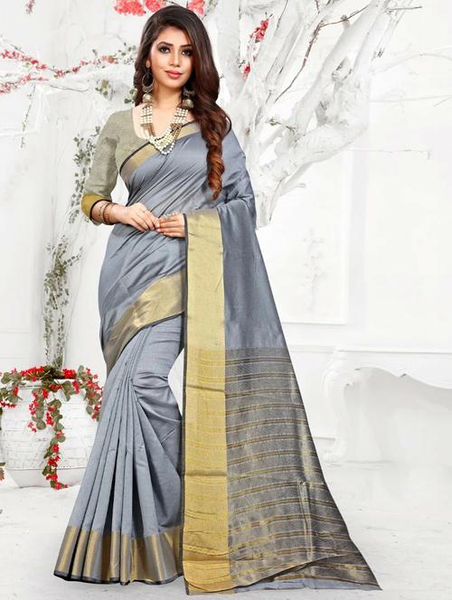self design chanderi saree with blouse - 20204300 - Very Small Image - 1