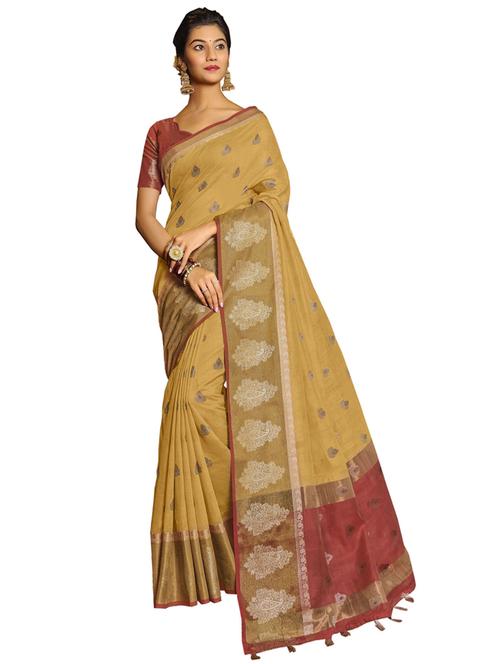 yellow self design woven saree with blouse - 20204359 - Very Small Image - 1