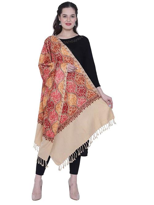 women's beige embroidered shawl - 20204761 - Very Small Image - 1