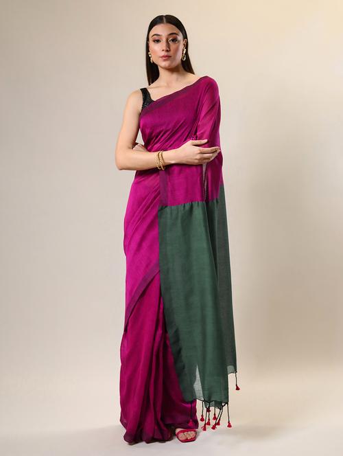 women's color block pink colored saree with blouse - 20204858 - Very Small Image - 1