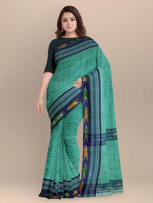 women's checks mint colored saree - 20204872 - Very Small Image - 1