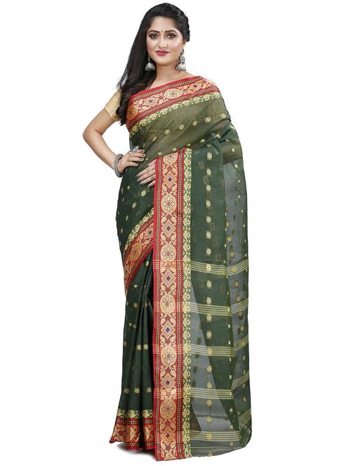 dark green cotton tant saree - 20204896 - Very Small Image - 1