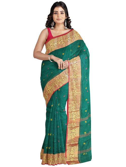 women's self design bottle green colored saree - 20205369 - Very Small Image - 1