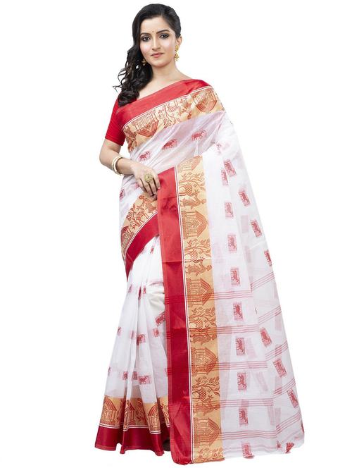 women's self design white colored saree - 20205445 - Very Small Image - 1