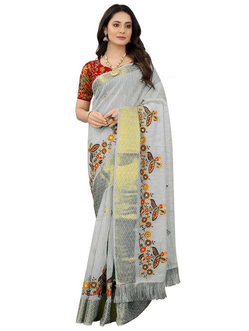 self design embroidered saree with blouse - 20206098 - Very Small Image - 1