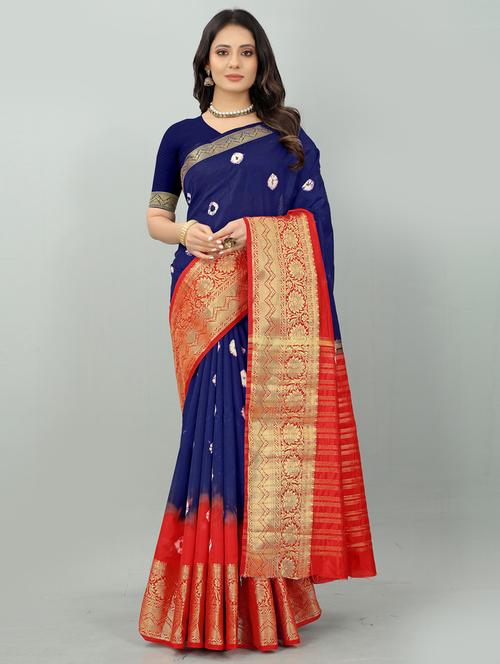 dark blue silk blend bandhani saree with blouse - 20206841 - Very Small Image - 1