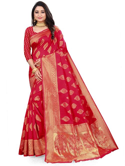 red silk blend kanjivaram saree with blouse - 20207286 - Very Small Image - 1