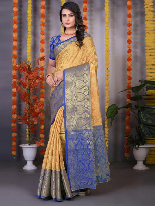 cream organza banarasi saree - 20207301 - Very Small Image - 1