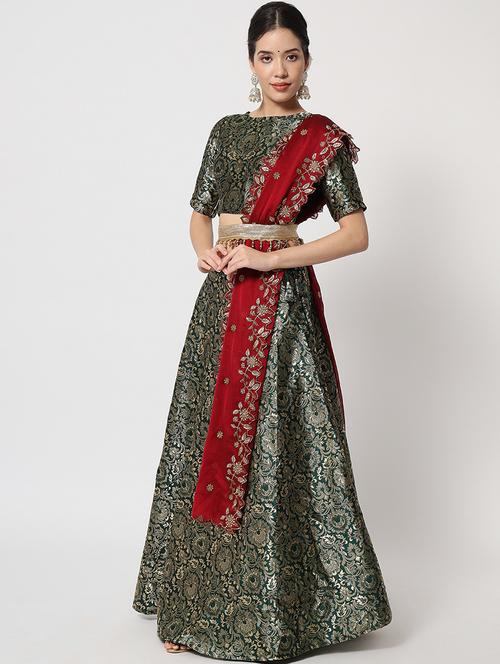 self design flared lehenga choli set with dupatta  - 20208222 - Very Small Image - 1