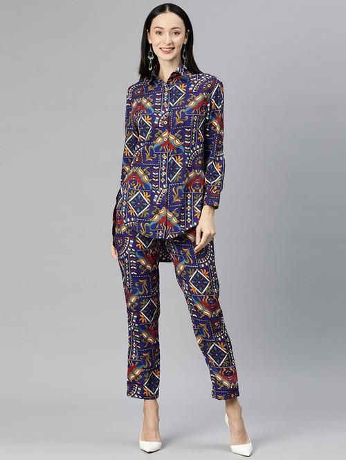 multi colored shirt collar printed top and trouser co-ord set  - 20209259 - Very Small Image - 1