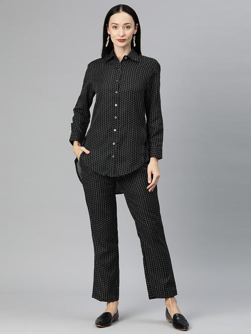 black shirt collar printed top and trouser co-ord set  - 20209260 - Very Small Image - 1