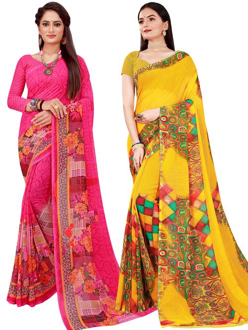 pack of 2 printed saree with blouse - 20209768 - Very Small Image - 1