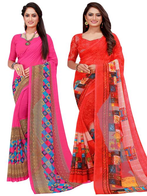pack of 2 printed saree with blouse - 20209888 - Very Small Image - 1