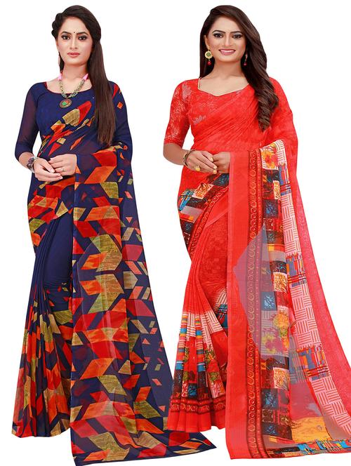 pack of 2 printed saree with blouse - 20209896 - Very Small Image - 1