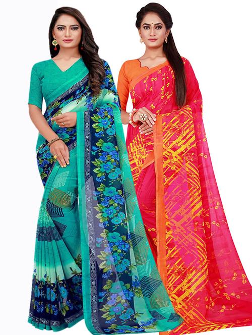pack of 2 printed saree with blouse - 20209978 - Very Small Image - 1