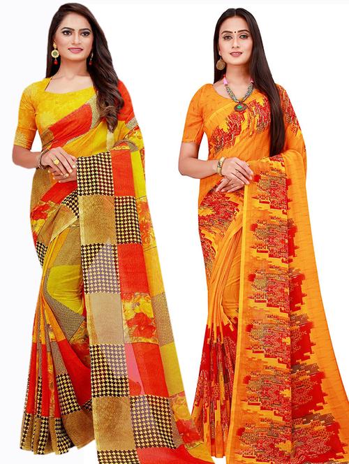 pack of 2 printed saree with blouse - 20210020 - Very Small Image - 1