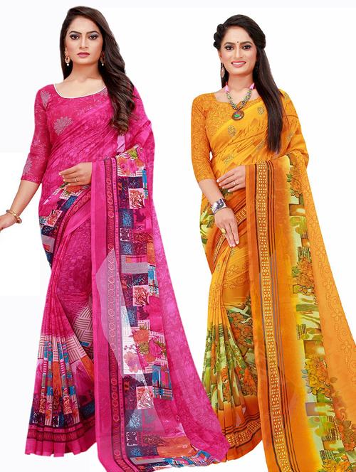 women's printed multi colored saree with blouse - 20210104 - Very Small Image - 1