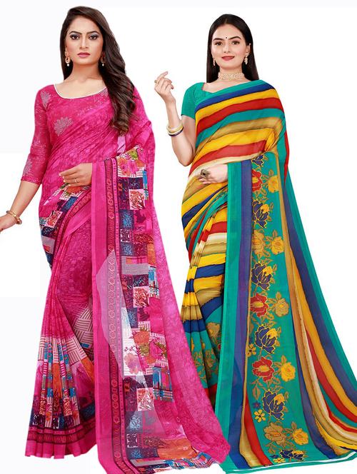 women's floral multi colored saree with blouse - 20210122 - Very Small Image - 1