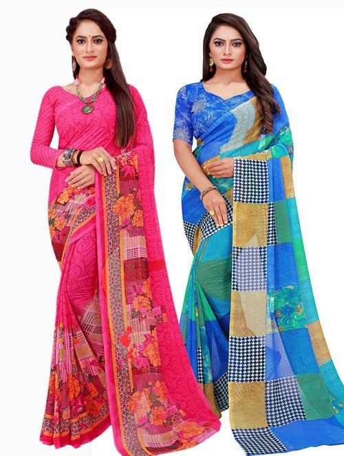 pack of 2 printed saree with blouse - 20210188 - Very Small Image - 1