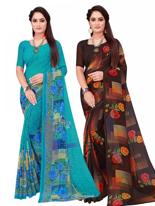 women's printed multi colored saree with blouse - 20210297 - Very Small Image - 1