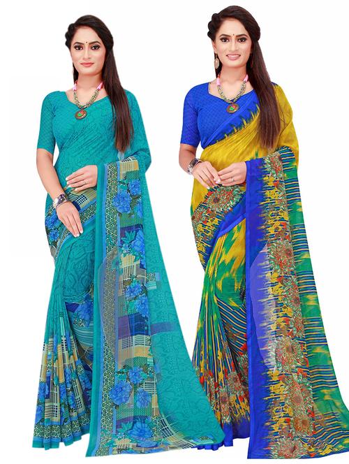 pack of 2 printed saree with blouse - 20210299 - Very Small Image - 1