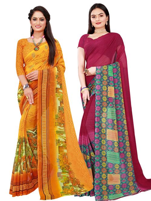 pack of 2 printed sarees with blouse - 20210822 - Very Small Image - 1